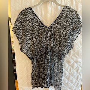 Grace Elements Petite Animal Print Sheer Top - Ruched Waist and V-Neck + Back PP